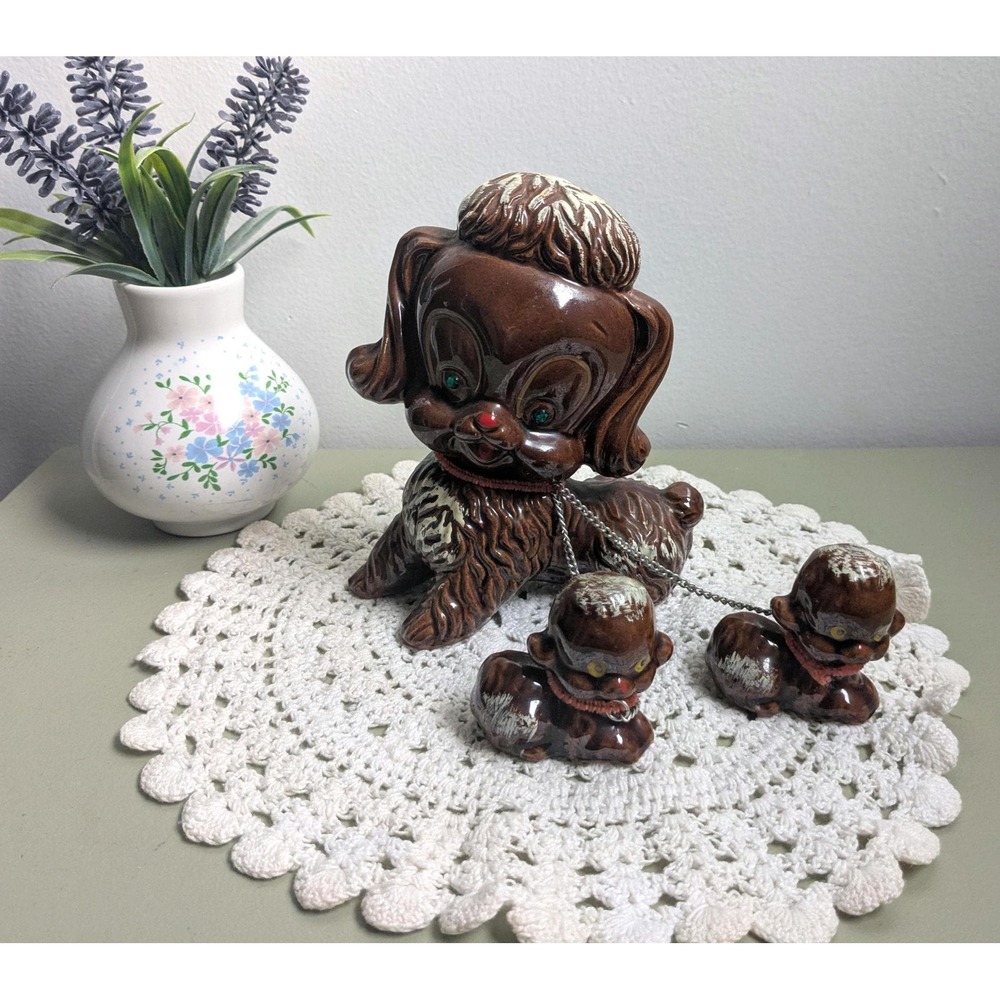 Vintage Ceramic Spaghetti Poodle Family Figurine‎ Japan, Kitschy Dog Figurines